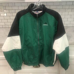 Adidas Jacket Mens Small Green Full Zip Hooded Windbreaker Vintage Retro 90s